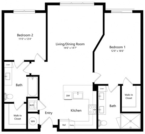 Two Bedroom Floor Plan with 1,152 Sq. Ft. at Parc at White Rock Luxury Apartments in Dallas TX